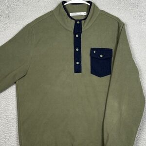 Criquet Fleece Pullover Shirt Mens Large Snap Front Olive Green Pocket Outdoor